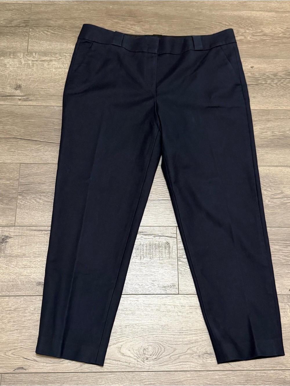 The Row Ankle Trousers Pants Silk Lined Cotton Blend Horn Button Navy Blue Sz 12